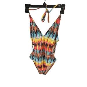 milly cabana one piece swimsuit size Med multi monokini string side halter